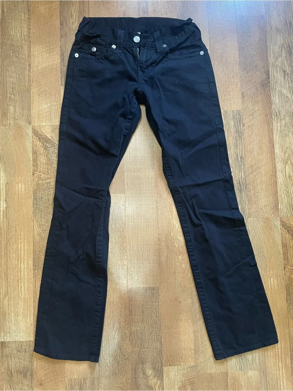 True Religion Black Jeans with White Label and Blue/Red Logo